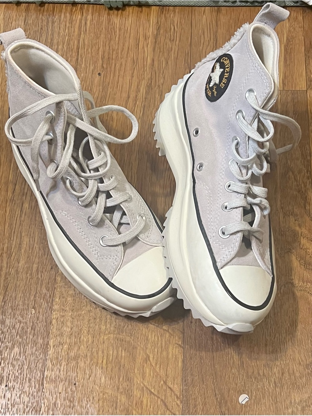 Converse Chunky Platform High-Top Sneakers in Light Gray and White